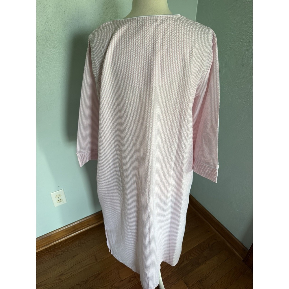 Miss Elaine Pink Seersucker Robe Mumu Long Zip Front Smocked Embroidered XL - Picture 4 of 7